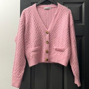 zara pink cropped cardigan